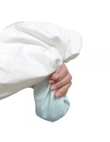 Hand demonstrating the flexibility and waterproofness of the Tencel mattress protector