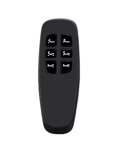 Close-up of the remote control for an electric adjustable bed frame with six buttons Close-up of the remote control for an electric adjustable bed frame with six buttons