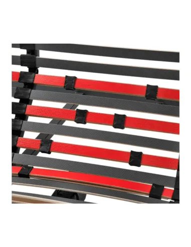 Detalhe das ripas da cama articulada elétrica dupla, com faixas vermelhas e pretas para suporte e flexibilidade | FASTOME