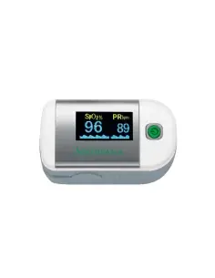Screen of the Medisana PM100 Pulse Oximeter displaying oxygen level and heart rate