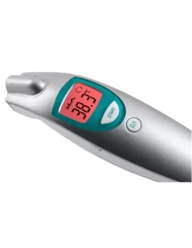 Medisana FTN thermometer displaying high temperature on a red screen