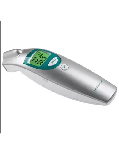 Medisana FTN thermometer displaying accurate temperature on a green screen