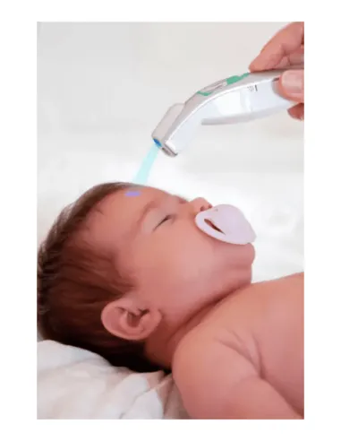 Medisana FTN thermometer measuring a baby's temperature without contact