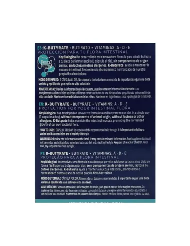 Back of the K-Butyrate box with 30 capsules and instructions