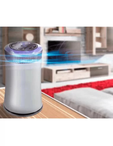 Purificador de ar Fresh Life 360 a funcionar numa sala de estar Purificador de ar Fresh Life 360 a funcionar numa sala de estar