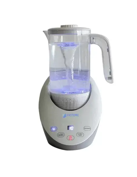Jarra hidrogenadora Fastome en funcionamiento con vórtice de agua y luces LED