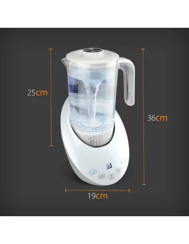 Dimensions of the Fastome hydrogen water jug with a height of 36 cm and a width of 19 cm