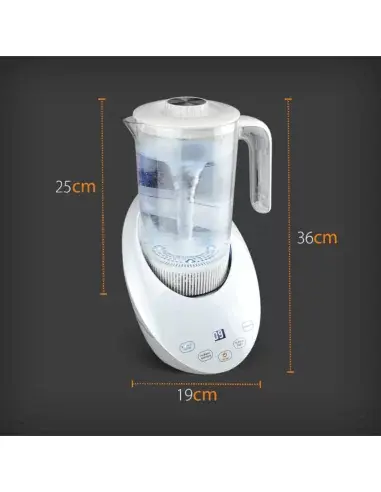 Dimensions of the Fastome hydrogen water jug with a height of 36 cm and a width of 19 cm