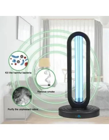 Lámpara germicida UV-C de ozono EnO3 eliminando virus y bacterias en una estancia