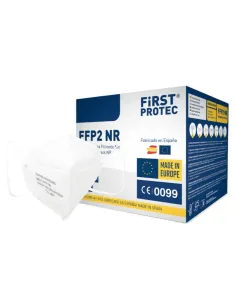 Caja de mascarillas FFP2 NR First Protec y mascarilla fuera de la caja