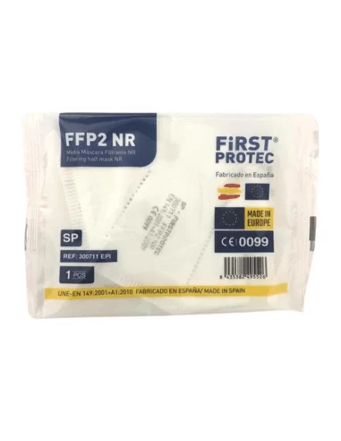 Envoltorio individual de mascarilla FFP2 NR First Protec fabricada en España Envoltorio individual de mascarilla FFP2 NR First Protec fabricada en España