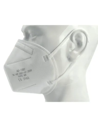 FFP2 NR First Protec mask on a mannequin showing certification details