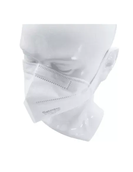 Diagonal view of FFP2 Galmask mask on a mannequin, showing fit and protection