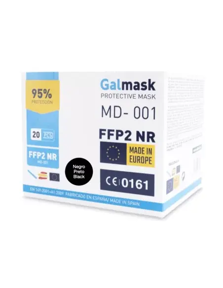 Caja de mascarillas FFP2 NR negras Galmask, paquete de 20 unidades, 95% de protección