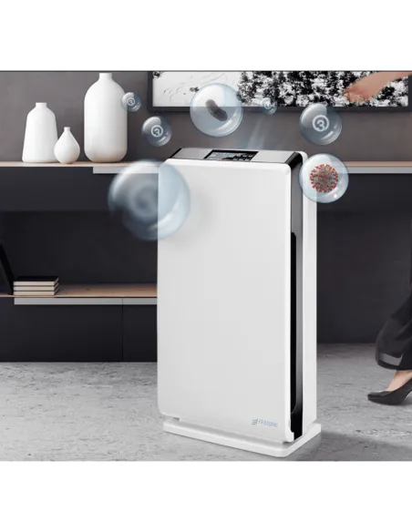 Purificador de ozono FASTOME em funcionamento numa sala de estar