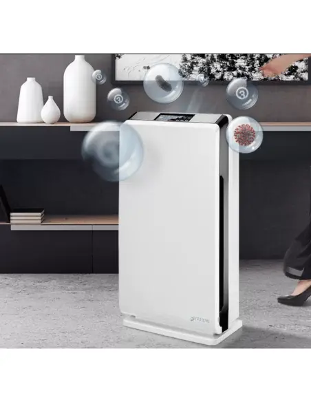 Purificador de ozono FASTOME em funcionamento numa sala de estar