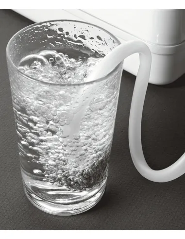 Ozone diffuser hose with porous stone bubbling in a glass of water