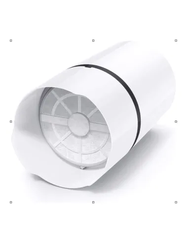 Bottom view of the compact air purifier with the filter installed