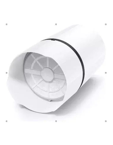 Bottom view of the compact air purifier with the filter installed