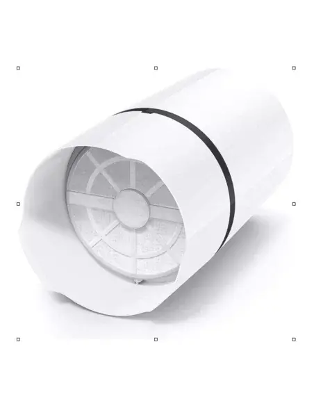 Bottom view of the compact air purifier with the filter installed