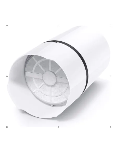 Vista inferior do purificador de ar compacto com o filtro instalado