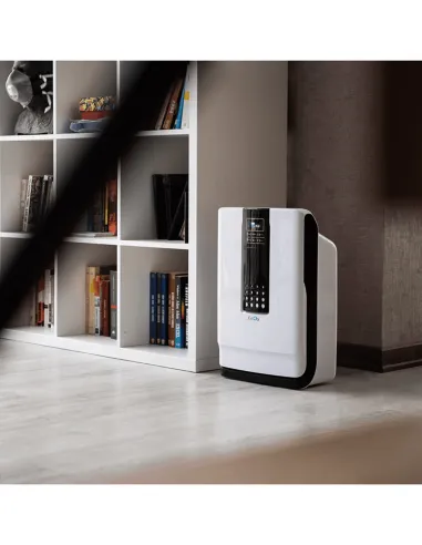 UV air purifier next to a bookshelf in the living room