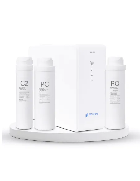 FASTOME 600GPD water purifier with sediment and activated carbon filters, front view