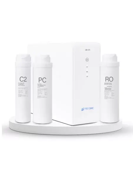 Purificador de agua FASTOME 600GPD con filtros de sedimentos y carbón activo, vista frontal