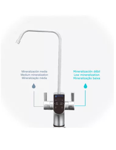 Torneira de água profissional FASTOME 1000GPD com hidrogênio enriquecido e opções de mineralização média e baixa, vista frontal Torneira de água profissional FASTOME 1000GPD com hidrogênio enriquecido e opções de mineralização média e baixa, vista frontal