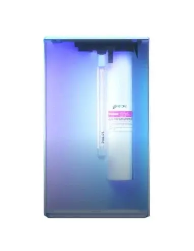 Interior del dispensador de agua sobremesa FASTOME con filtro y tubo UV iluminado