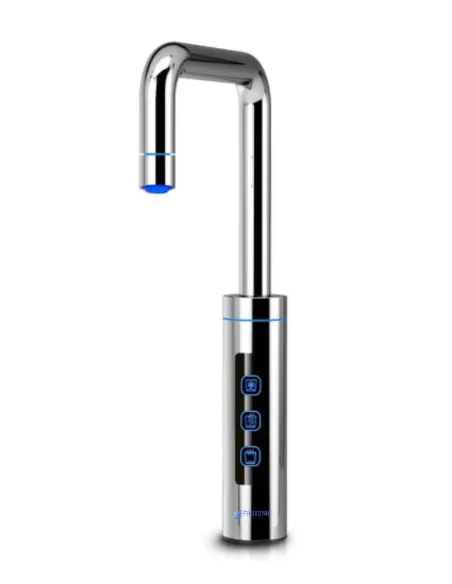 Chrome faucet from FASTOME under-counter dispenser with touch controls for cold, hot, and sparkling water