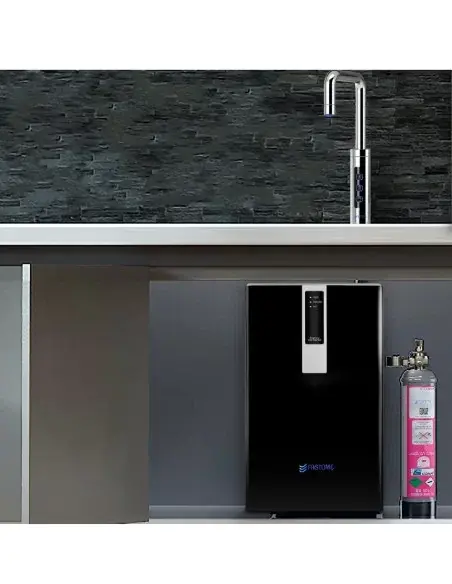 FASTOME professional under-counter dispenser with ultrafiltration, UV, and gas, installed under the sink