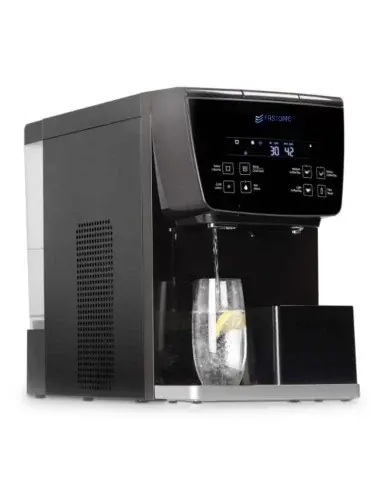 Purificador profesional FASTOME dispensando agua alcalina con osmosis y UV