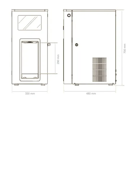 Diagrama de dimensões do dispensador de bebidas FASTOME