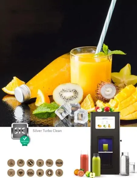 Dispensador de bebidas FASTOME com copo de sumo, gelo e frutas decorativas