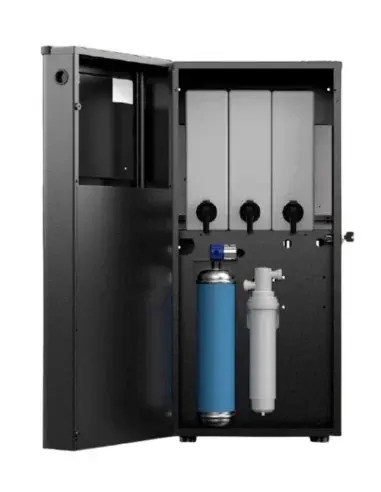 Interior do dispensador de bebidas FASTOME com componentes e filtros visíveis