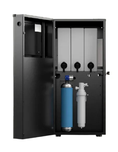 Interior of the FASTOME beverage dispenser with visible components and filters
