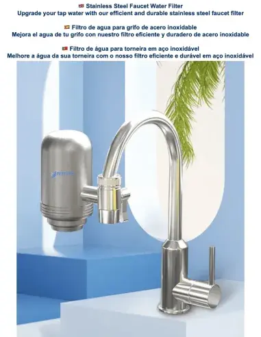 Fastome stainless steel faucet filter installed in kitchen