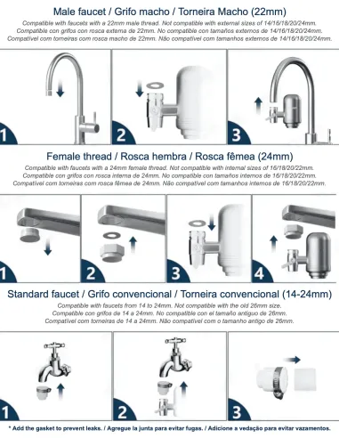 Compatibilidad del filtro FASTOME con grifos macho y hembra