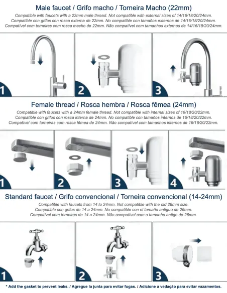 Compatibilidad del filtro FASTOME con grifos macho y hembra