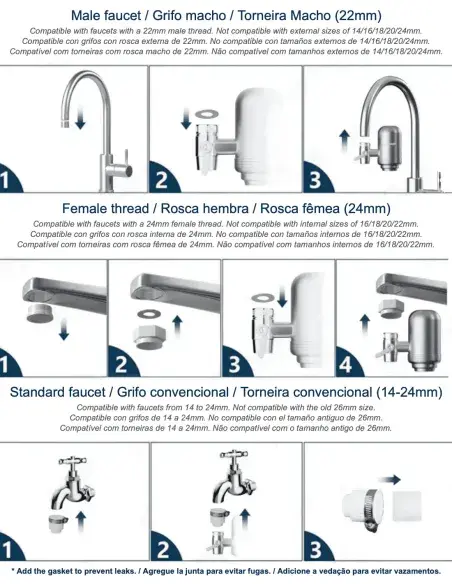 Compatibilidad del filtro FASTOME con grifos macho y hembra